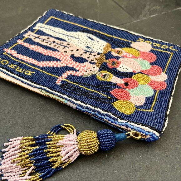 Anthropologie, beaded clutch purse, playing card joker design. - Picture 4 of 11